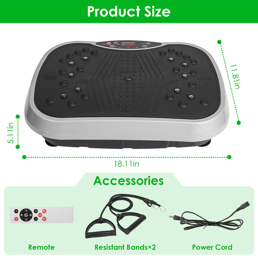 1Pc Vibration Exercise Machine with Resistant Bands Remote Control Whole Body Vibration Platform Workout Equipment Home Fitness Training Equipment for Weight Loss Fat Burner